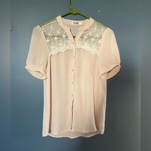 Blush Pink Sheer Top with Lace Detail